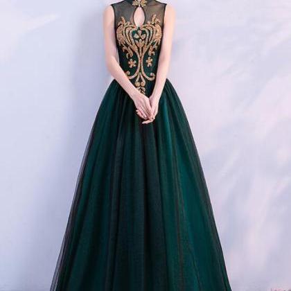Gorgeous Dark Green Halter Tulle Party Dress,..