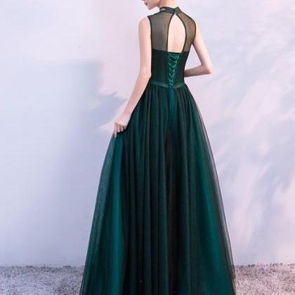Gorgeous Dark Green Halter Tulle Party Dress,..