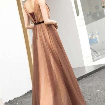 Beautiful V-neckline Tulle Long Party Dress 2021,..