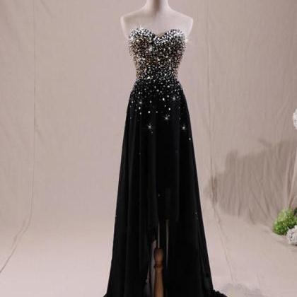 Charming High Low Black Beaded Prom Dress 2021,..