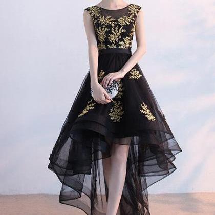 Black Tulle High Low Homecoming Dress With Gold..