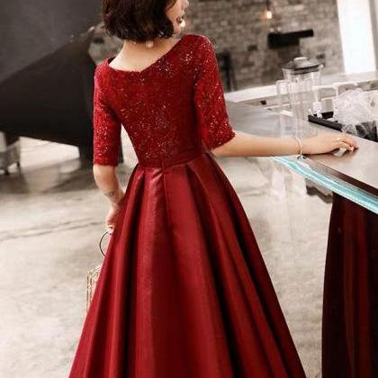 Stunning Evening Dresses Burgundy Half Sleeve..