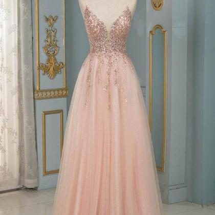 Glamorous Sequins V-neck Long Evening Prom Dress..