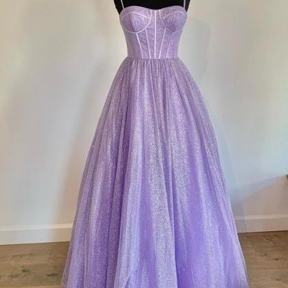Princess Lilac Straps A-line Long Prom Dress