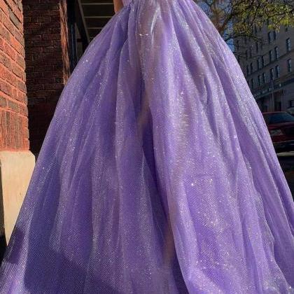Princess Lilac Straps A-line Long Prom Dress