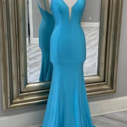 Elegant Mermaid Blue Long Formal Dress