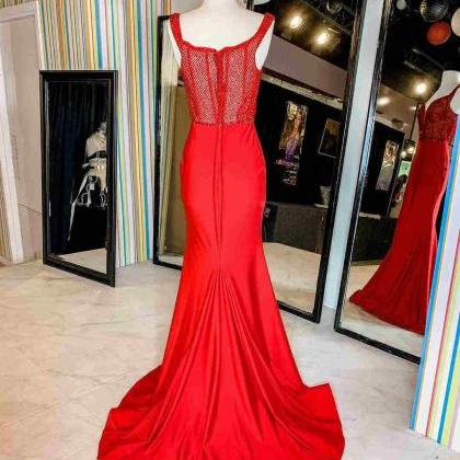 Simple Mermaid Red Long Prom Dress