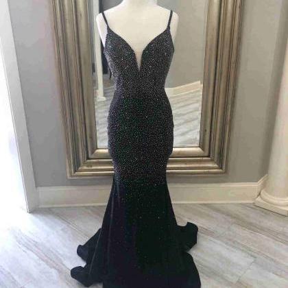Elegant Black Mermaid Long Prom Dress With..