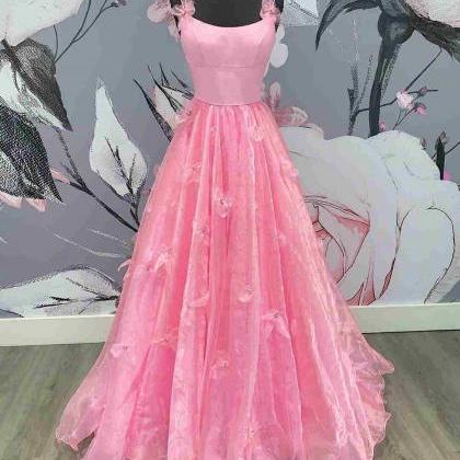 A-line Spaghetti Straps Lavender Floral Prom Dress