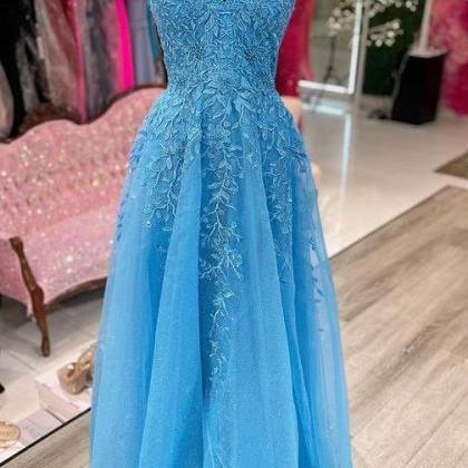 2022 Tulle Long Prom Dresses With Appliques And..