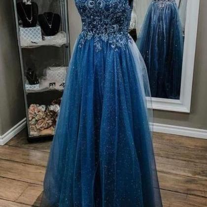 Sparkly Tulle Long Prom Dresses With Appliques And..