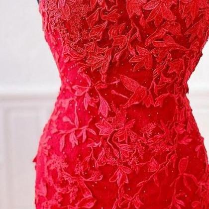 Red Tulle Long Prom Dresses With Appliques And..