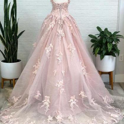 Ball Gown Long Prom Dresses With Appliques And..