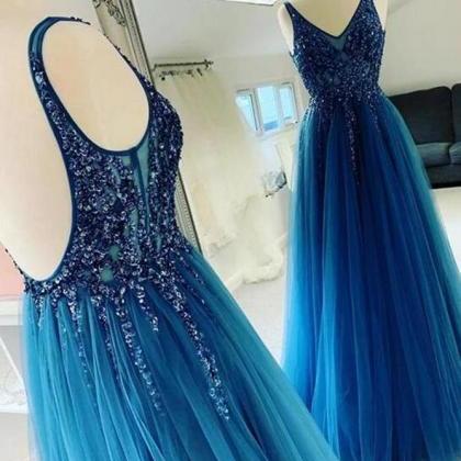 Open Back Long Prom Dress With Beading ,fashion..