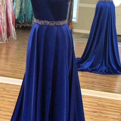 Royal Blue Long Prom Dresses With Beading