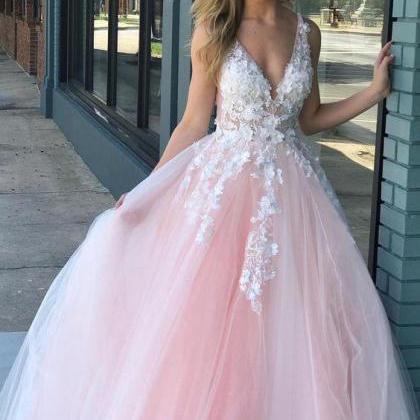 Sexy V-neck Prom Dress Long with Ap..