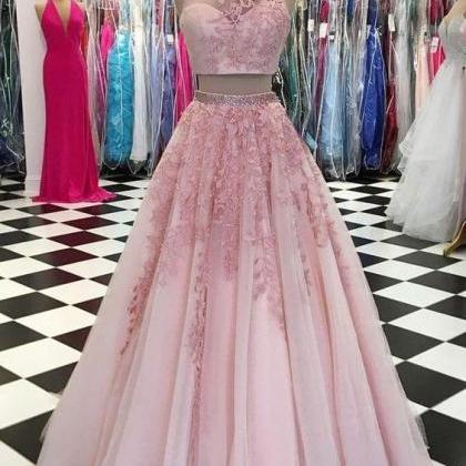 High Neck Two Pieces Prom Dress Lon..