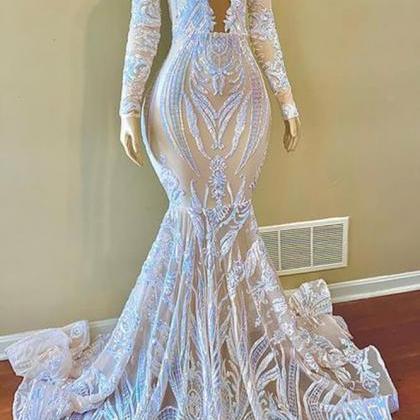 Mermaid Prom Dress Long Sleeves With Sequins..