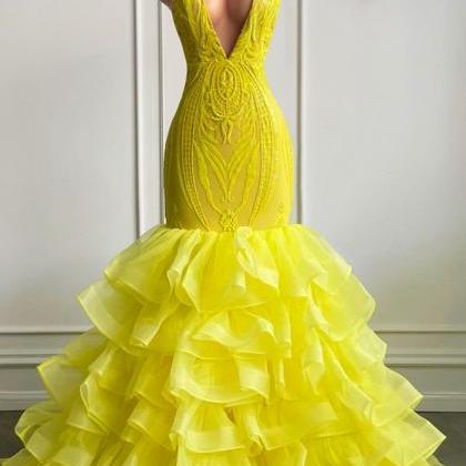 Glamorous Bright Yellow Mermaid Prom Dress Long..