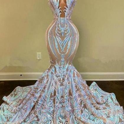 Stunning Sleeveless Mermaid Prom Dress Long Lace..