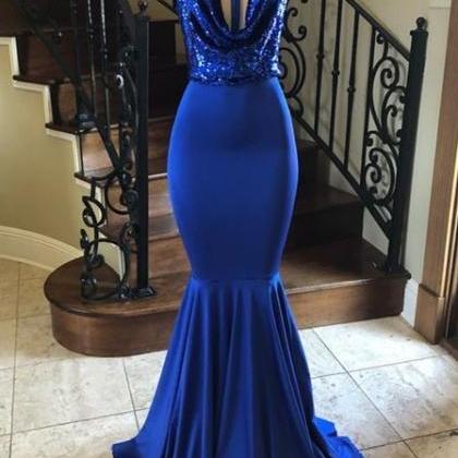 Gorgeous Royal Blue Sequins Mermaid Prom Dress..