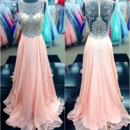 2016 A-line Long Pink Chiffon Prom Dresses Formal..