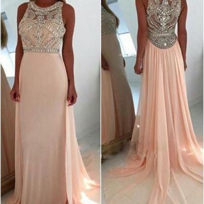 Light Pink Long Chiffon Prom Dresses Formal Gowns..