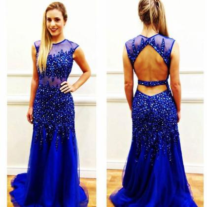 Royal Blue Beaded Prom Dresses,crystals Prom..