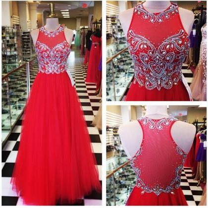 Red Tulle Prom Dresses,long Tulle Prom..