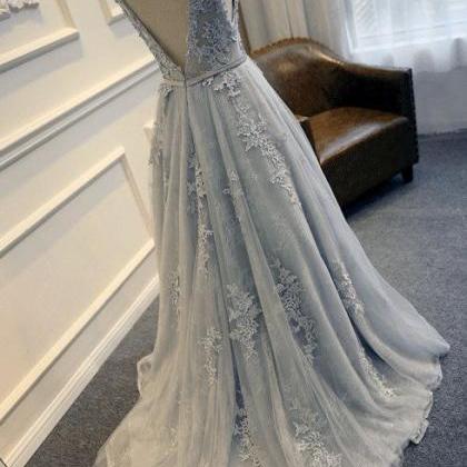 V-back Lace Wedding Dress,a-line Tulle Bridal..