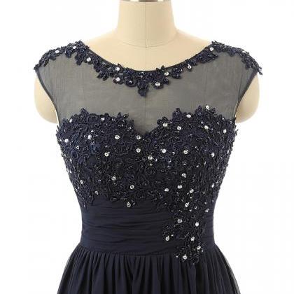 Deep Navy Blue Lace Bridesmaid Dress,modest Lace..