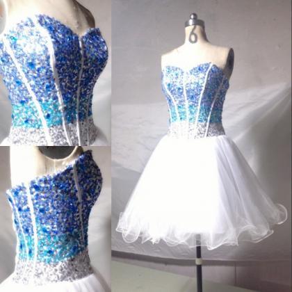A Line Sweetheart Knee Length Sequin And Beaded..