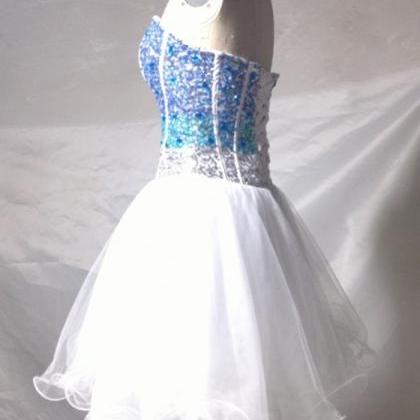 A Line Sweetheart Knee Length Sequin And Beaded..