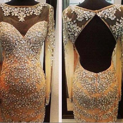 Prom Dresses Sexy Mermaid Champagne Sheer Neck..