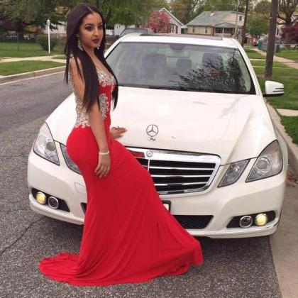 2016 Prom Dresses Sexy Red Appliques Long Prom..