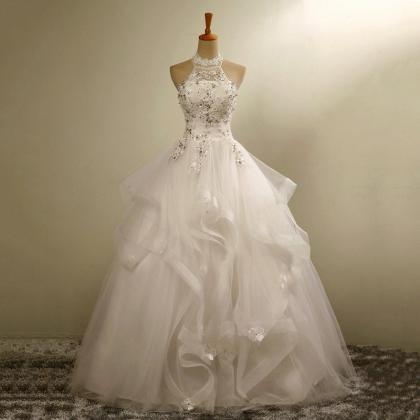 Ball Gown Wedding Dresses Lace Halter Ivory..