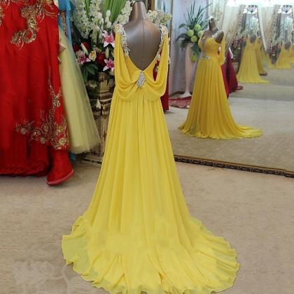 Sexy Long Prom Dresses Yellow Women Formal Gown..
