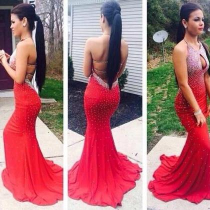 Sexy Red Mermaid Long Prom Dresses ..