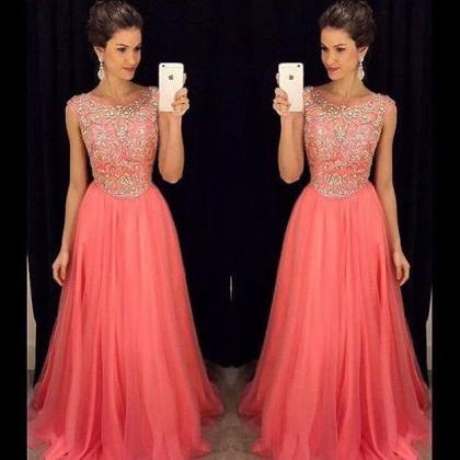 Hot Selling Long Coral Prom Dresses..
