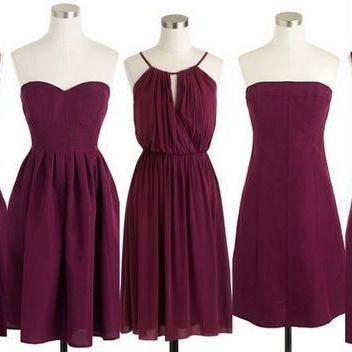 Cranberry Red, Burgundy, Bridesmaid Dresses, Short..