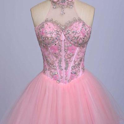 A-line Pink Homecoming Dresses,beaded Prom..