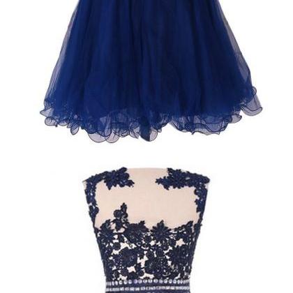 Charming Blue Homecoming Dress,applique Prom..