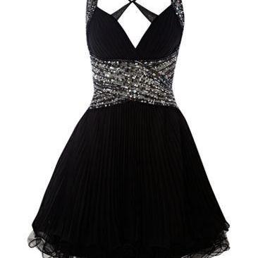 Cute Black Homecoming Dress,elegant Silver..