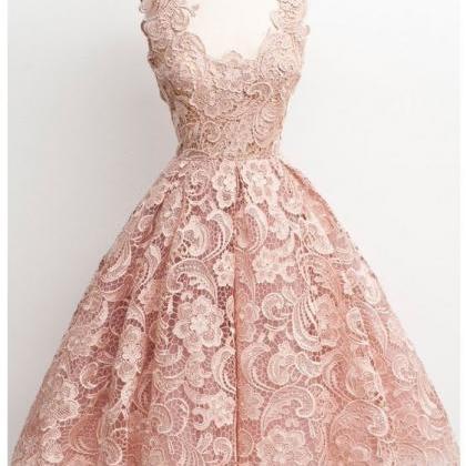 Elegant Pink Homecoming Dress,lace Charming Short..