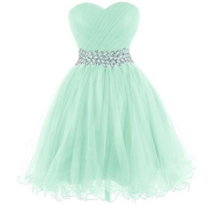 2016 Mint Homecoming Dress, Beaded Tulle Prom..