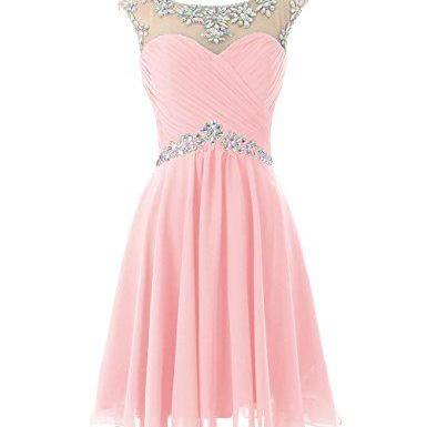 2016 Chiffon Short Homecoming Dress, Beaded Prom..