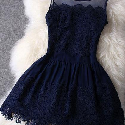 Dark Navy Blue Homecoming Dress,simple Lace..