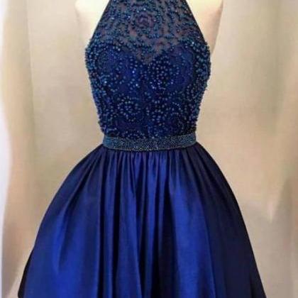 2016royal Blue Halter Homecoming Dress, Sexy..