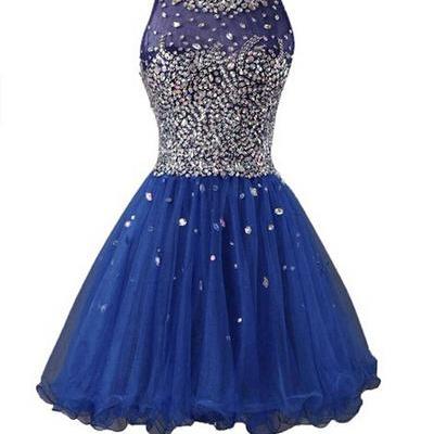 2016 Custom Homecoming Dresses, Blue Beaded..