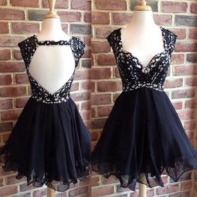 2016 Open Back Homecoming Dresses, Cap Sleeve Lace..